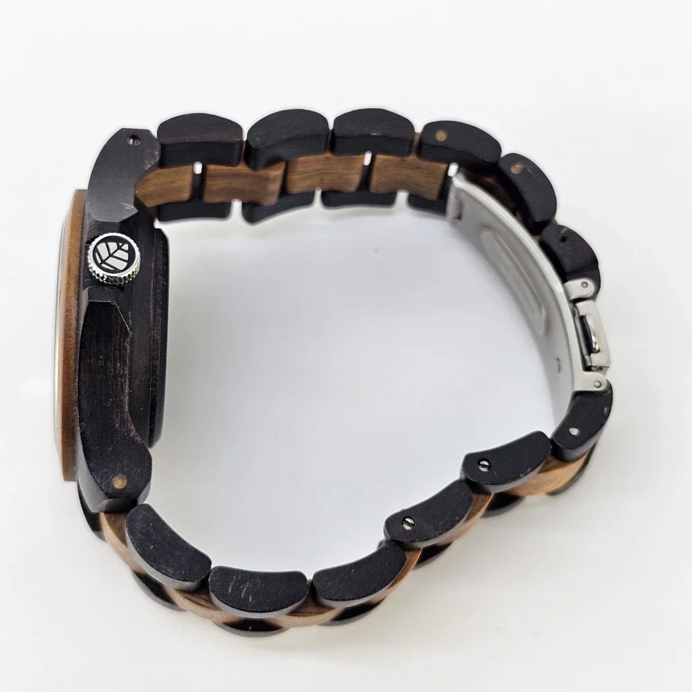 Tense Wooden Men's Watch 38MM Dark Brown Dial Two Tone Band 7